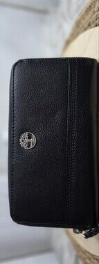 Timberland Black Leather Wristlet with Silver Tree Emblem